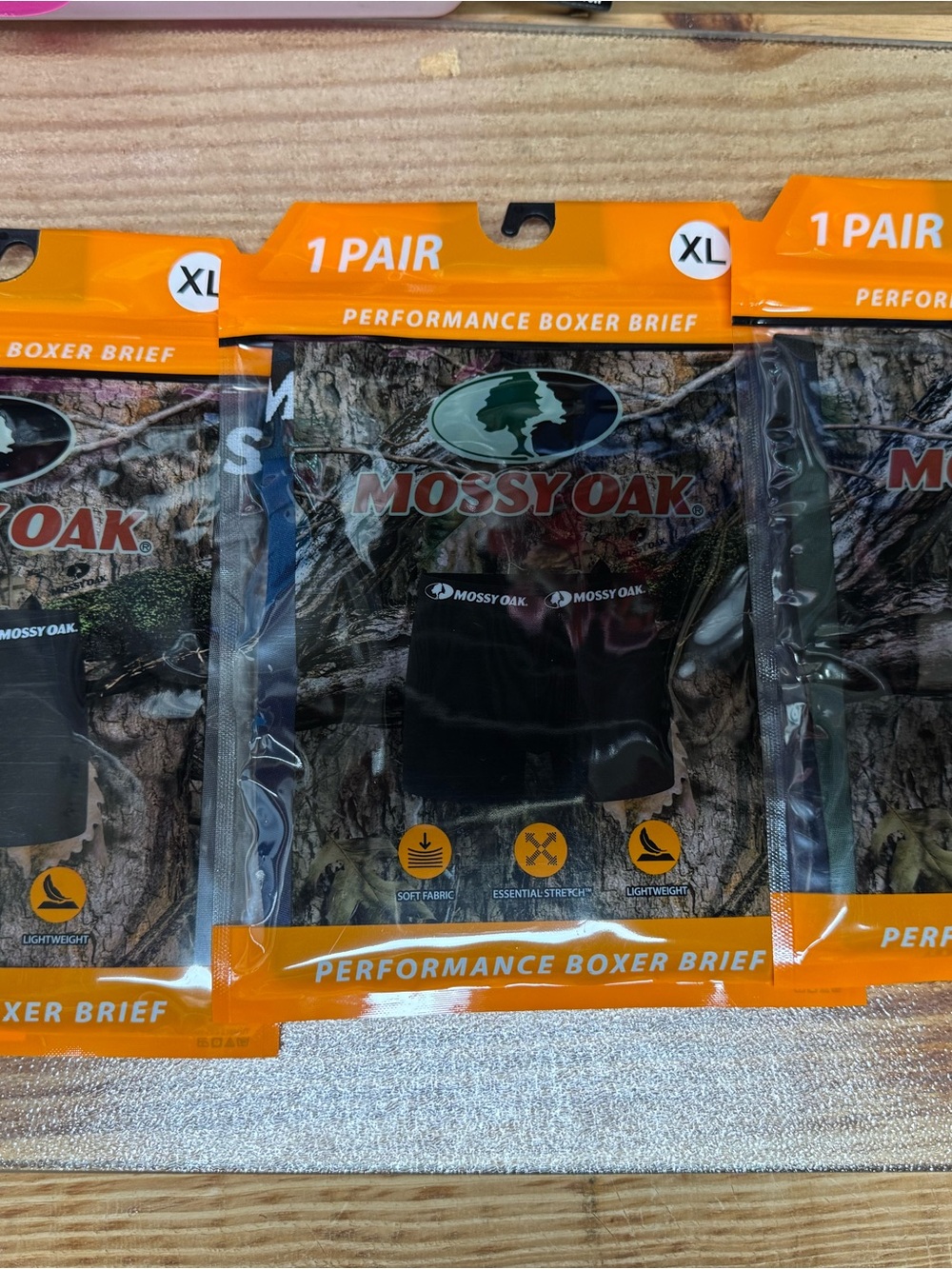 3 pair Mossy Oak Performance Boxer Brief - Black Gray, Blue (XL) New